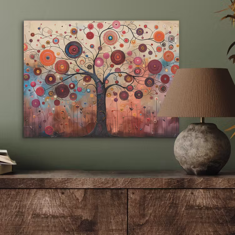 Levensboom - Bloemen - Roze - Hippie - Kunst PET vilt klein -sfeer2