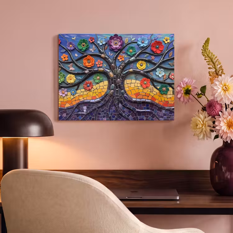 Levensboom - Mozaïek - Bloemen - Kleurrijk - Vrolijk PET vilt klein -sfeer3