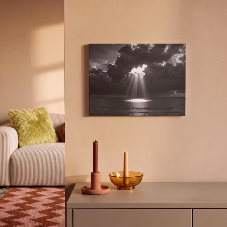 Licht - Wolken - Zee - Zwart-wit - Natuur PET vilt klein -sfeer1