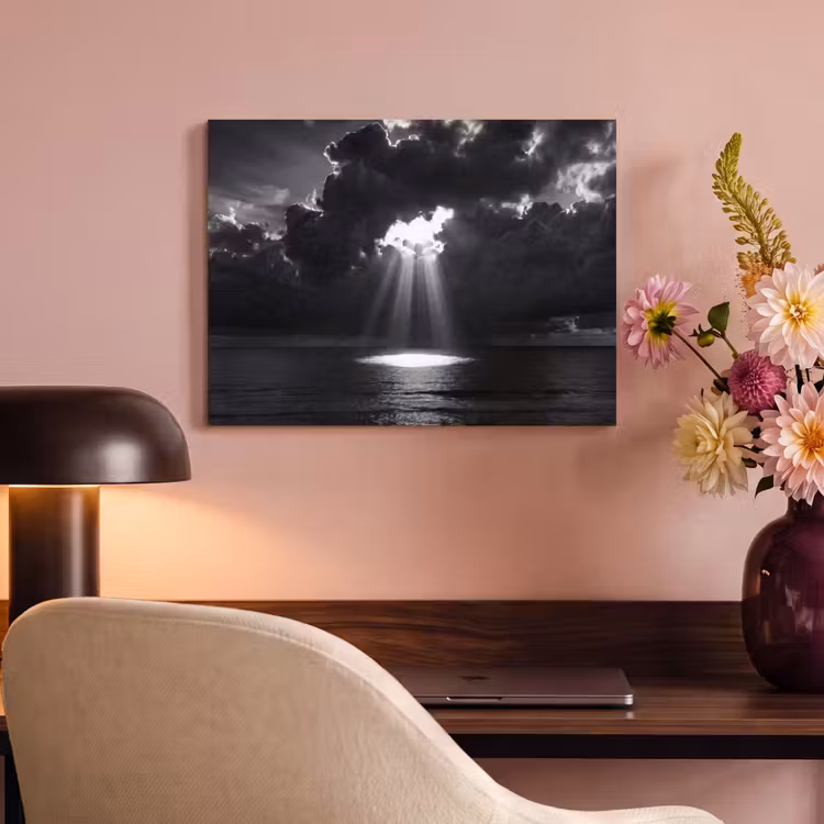 Licht - Wolken - Zee - Zwart-wit - Natuur PET vilt klein -sfeer3