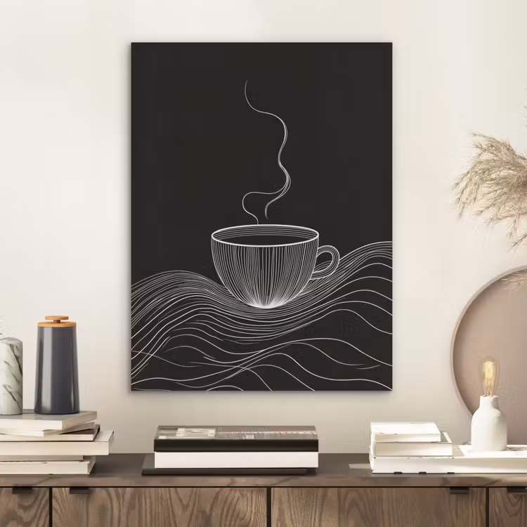 Lijntekening - Koffiekop - Zwart PET vilt klein -sfeer1