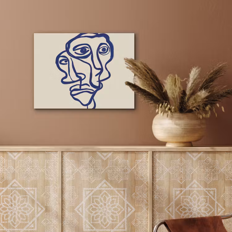 Lijntekening - Overlappende gezichten - Donkerblauw PET vilt klein -sfeer4