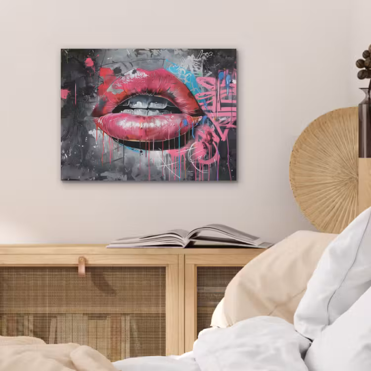 Lippen - Felroze - Graffiti - Verfstrepen PET vilt klein -sfeer3