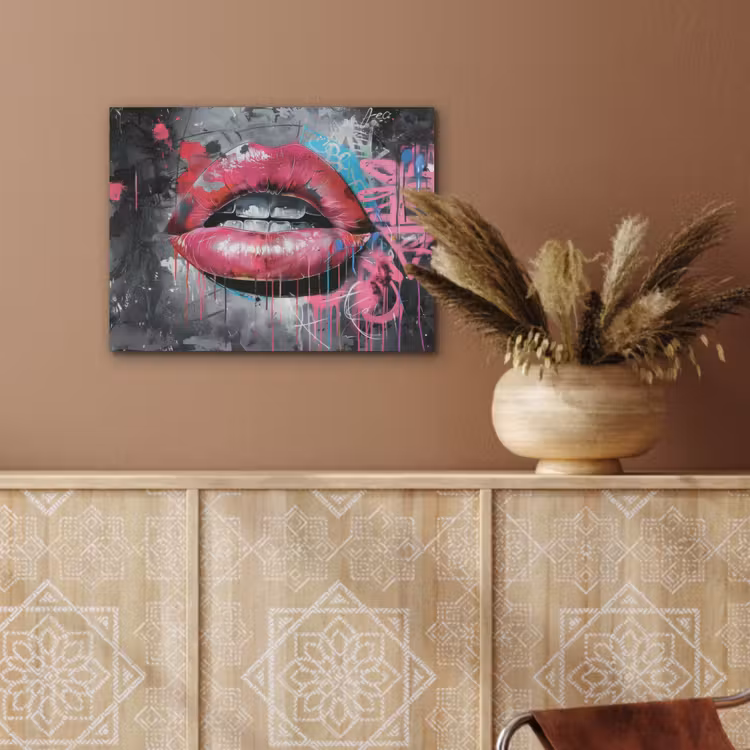 Lippen - Felroze - Graffiti - Verfstrepen PET vilt klein -sfeer4
