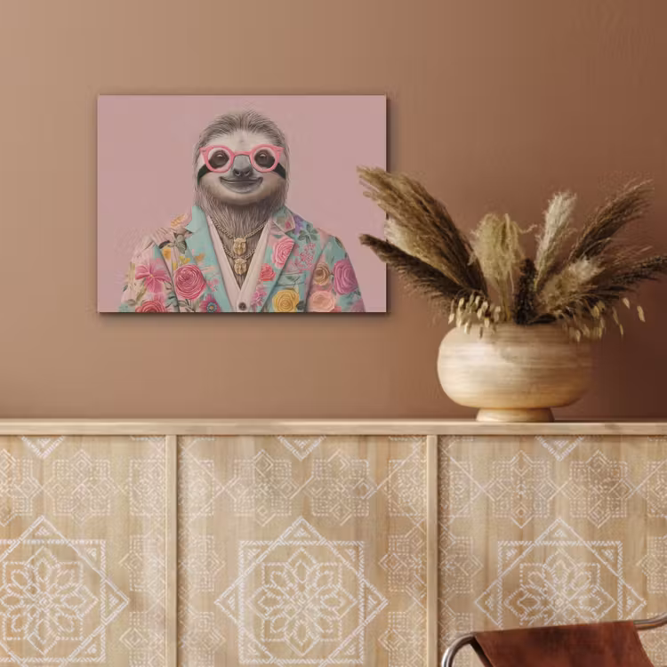 Luiaard - Bloemenprint - Bril - Roze PET vilt klein -sfeer4
