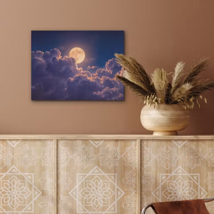 Maan - Wolken - Nacht - Oranje PET vilt klein -sfeer4