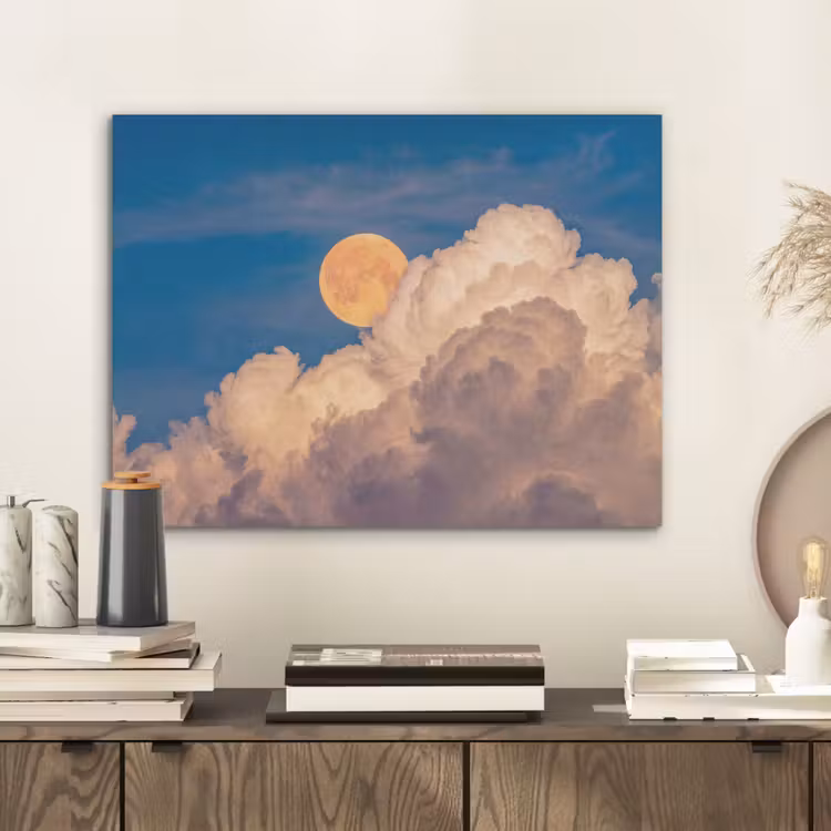 Maan - Wolken - Natuur - Oranje PET vilt klein -sfeer1