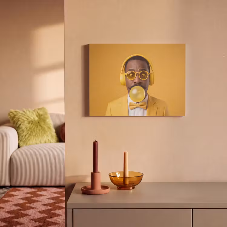 Man - Bubblegum - Portret - Geel - Modern PET vilt klein -sfeer1
