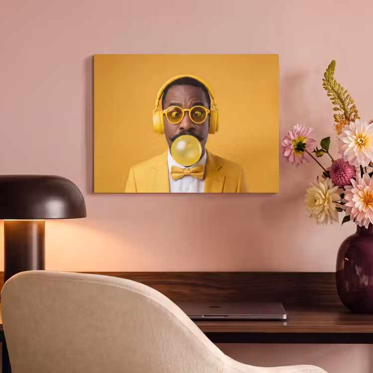 Man - Bubblegum - Portret - Geel - Modern PET vilt klein -sfeer3