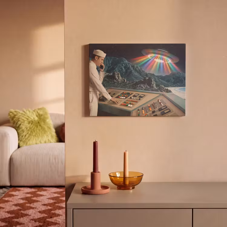 Akoestisch schilderij - Man - Controlekamer - Strand - Man - Controlekamer - Strand PET vilt klein