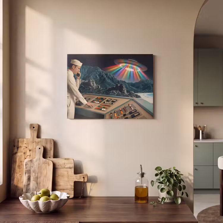 Akoestisch schilderij - Man - Controlekamer - Strand - Man - Controlekamer - Strand PET vilt klein