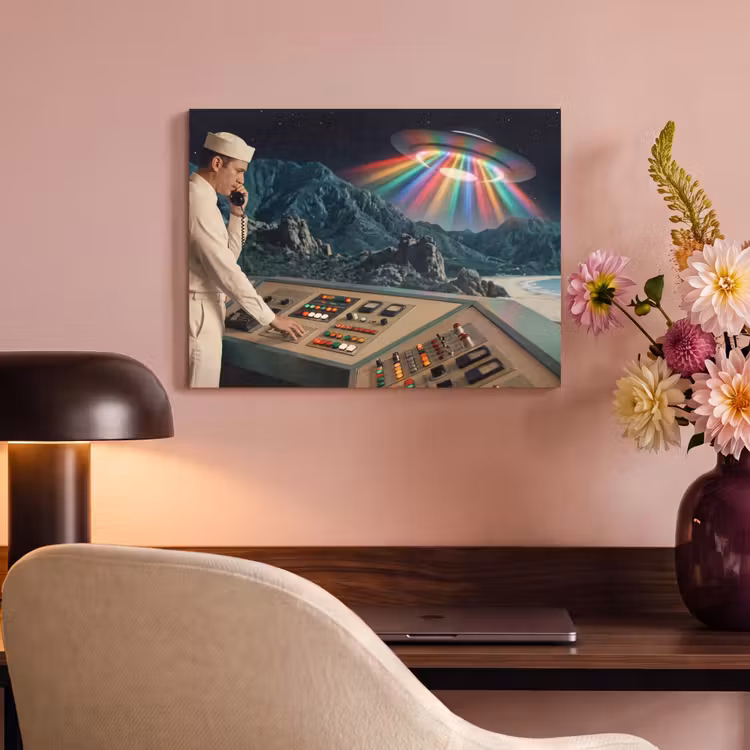 Akoestisch schilderij - Man - Controlekamer - Strand - Man - Controlekamer - Strand PET vilt klein