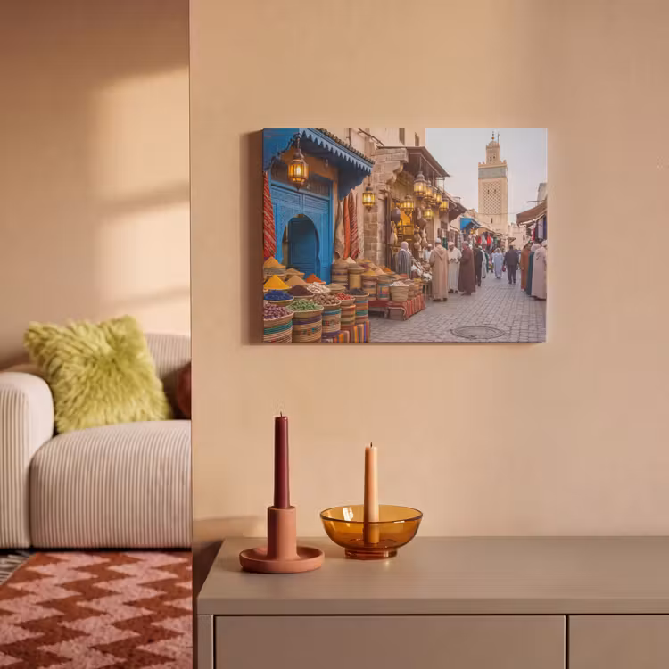 Akoestisch schilderij - Markt - Oosters - Kleurrijk - Markt - Oosters - Kleurrijk PET vilt klein