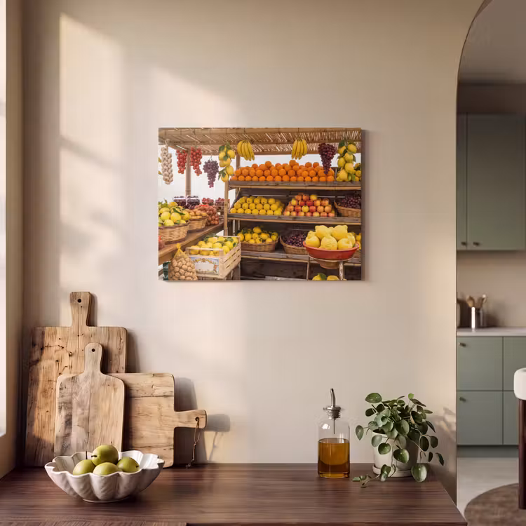 Akoestisch schilderij - Marktkraam - Fruit - Vers - Marktkraam - Fruit - Vers PET vilt klein