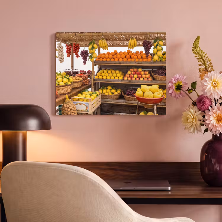 Akoestisch schilderij - Marktkraam - Fruit - Vers - Marktkraam - Fruit - Vers PET vilt klein