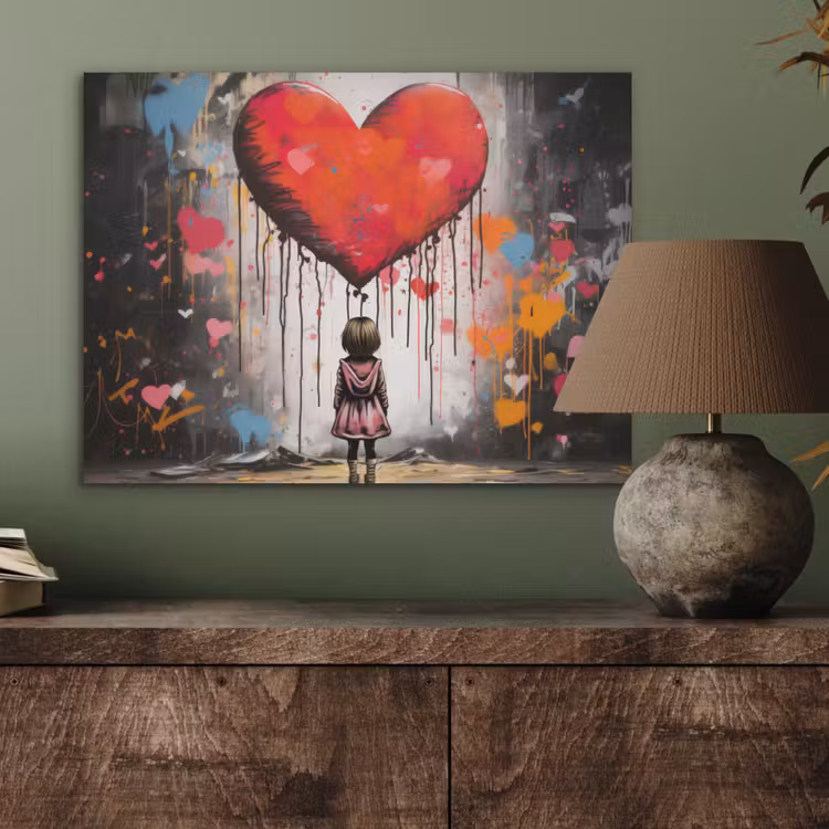 Meisje - Hart - Graffiti - Kunst - Kleuren - Rood PET vilt klein -sfeer2