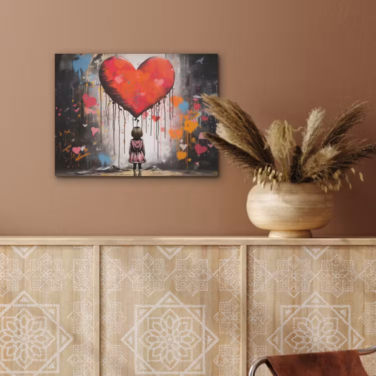 Meisje - Hart - Graffiti - Kunst - Kleuren - Rood PET vilt klein -sfeer4