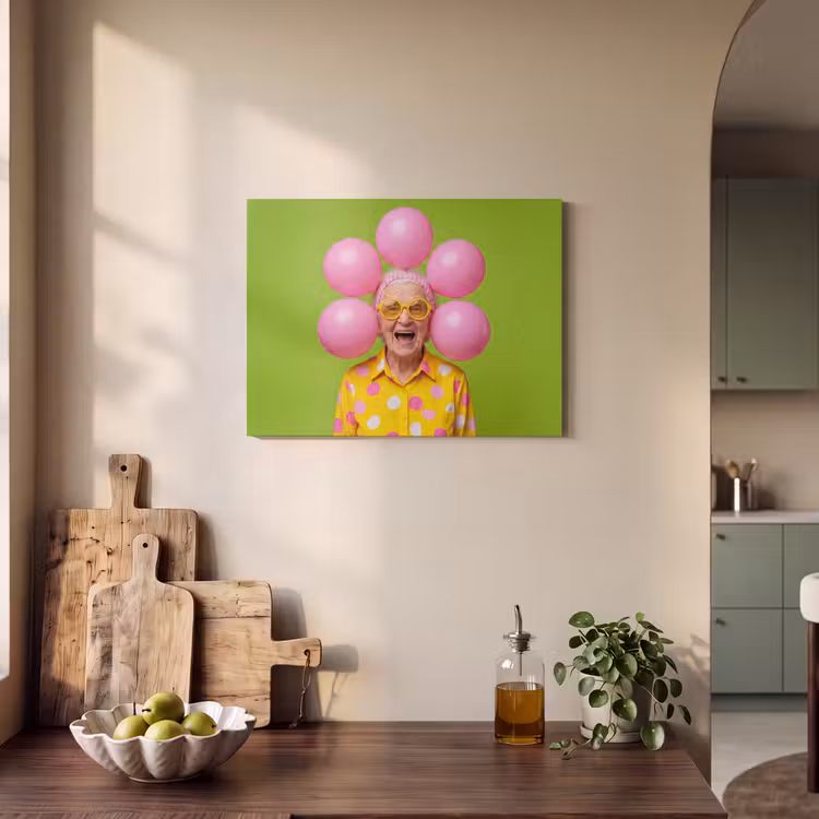 Mens - Ballonnen - Feest - Kleurrijk - Roze PET vilt klein -sfeer2
