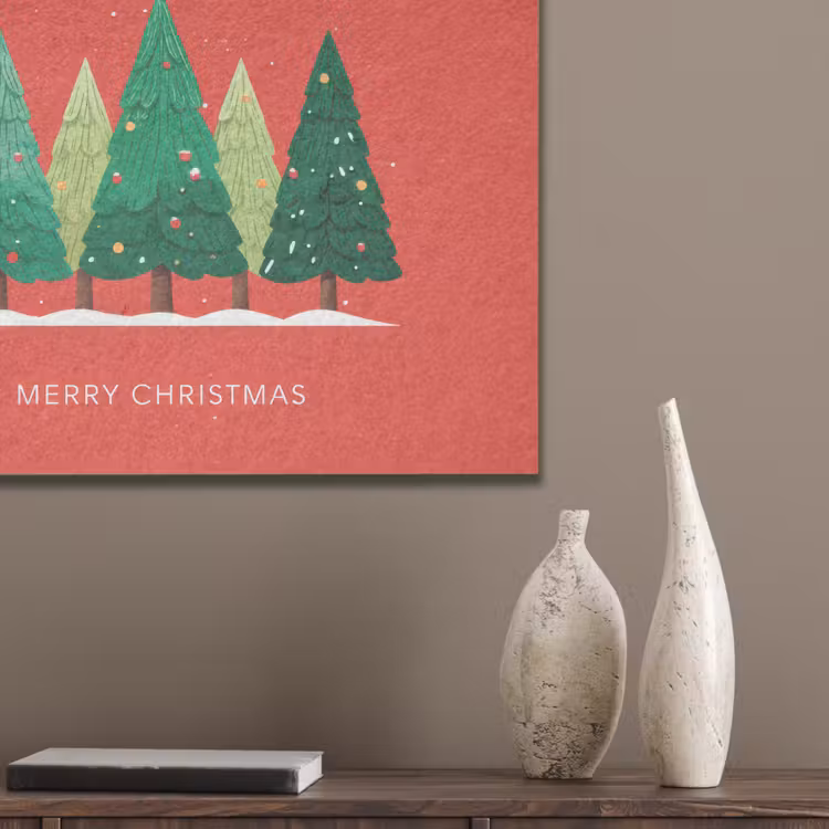 Minimalistisch - Kerstbomen - Rood - Sneeuw PET vilt klein -sfeer6_closeup