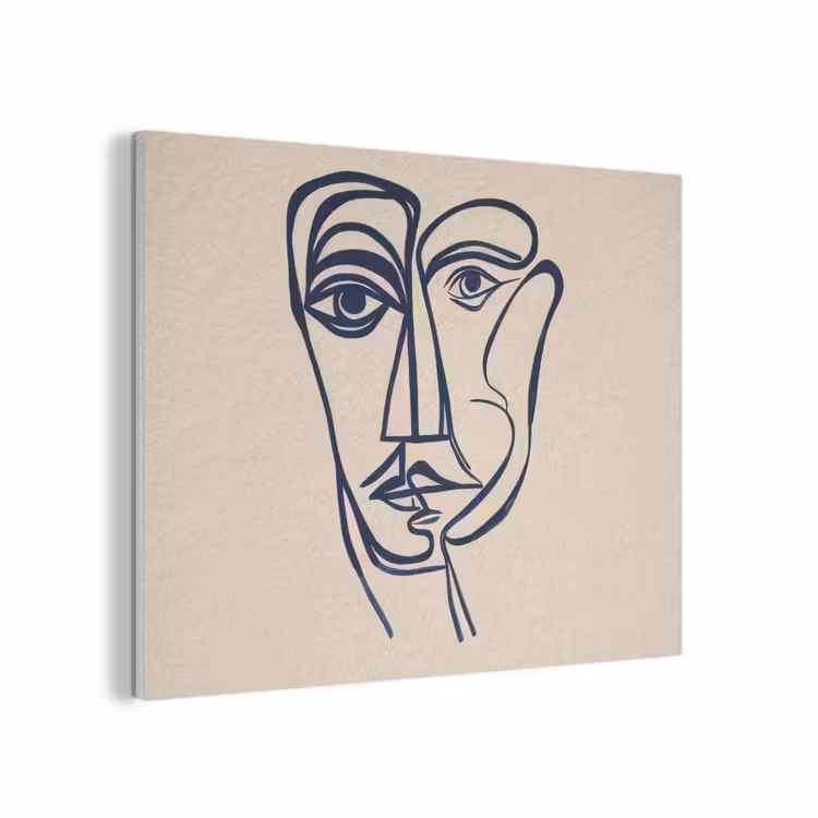 Minimalistisch - Lijnillustratie - Beige - Donkerblauw PET vilt klein -3d