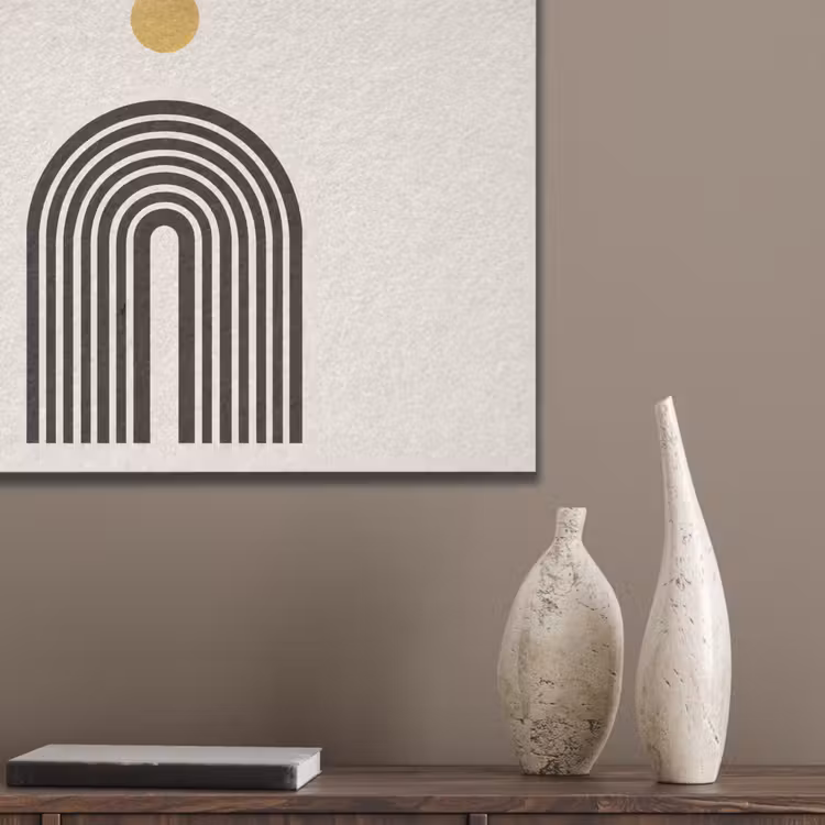 Minimalistisch - Zwarte boog - Gouden cirkel PET vilt klein -sfeer6_closeup