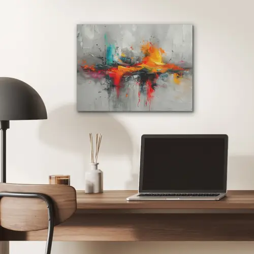 Moderne kunst - Oranje - Grijs - Abstract PET vilt klein -sfeer5