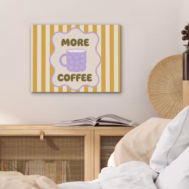 More coffee - Geel - Paars - Strepen - Mok PET vilt klein -sfeer3