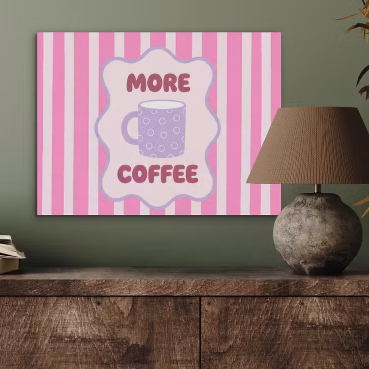 More coffee - Roze - Paars - Strepen - Mok PET vilt klein -sfeer2
