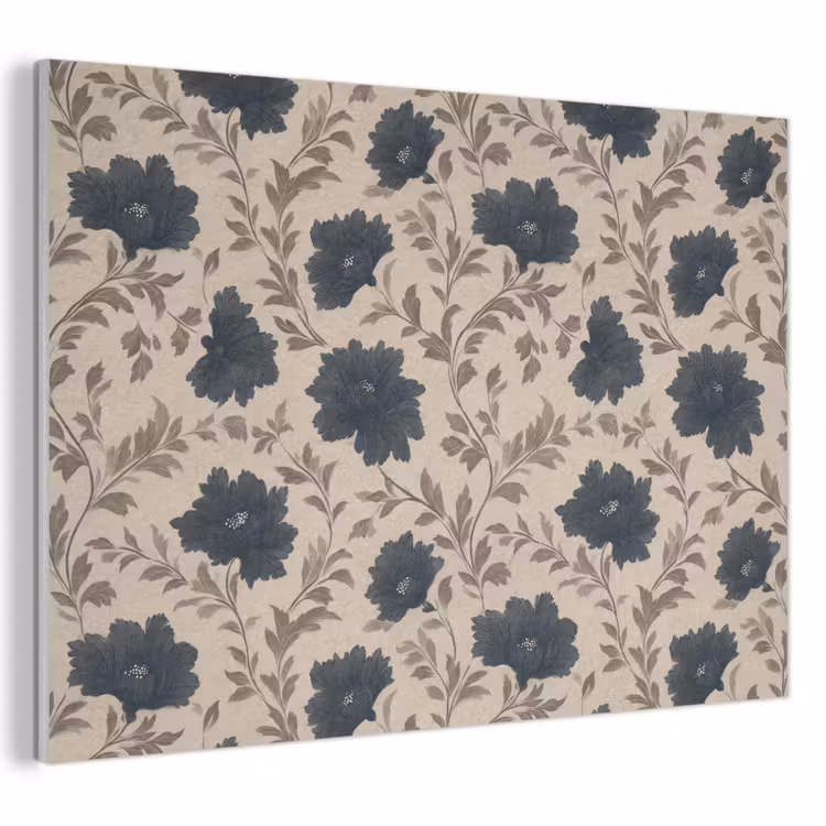 Motief - Bloemen - Zwart - Beige PET vilt klein 837 -3d