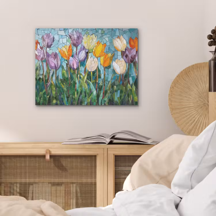 Mozaïek - Veld - Tulpen - Kleurrijk PET vilt klein -sfeer3