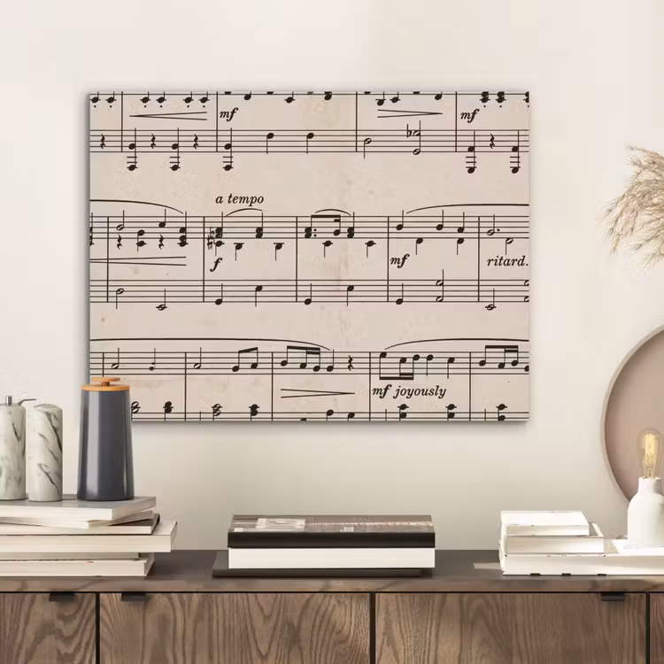 Muzieknotatie - Notenbalken - Kunst - Klassiek - Beige PET vilt klein -sfeer1