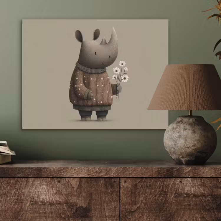 Neushoorn - Witte bloemen - Lief PET vilt klein -sfeer2