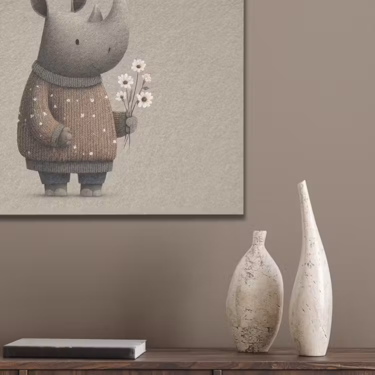Neushoorn - Witte bloemen - Lief PET vilt klein -sfeer6_closeup