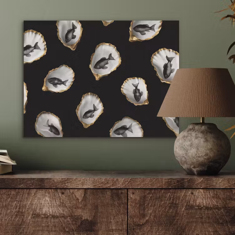 Oesters - Zwart - Vissen - Goud PET vilt klein -sfeer2