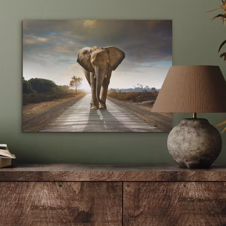 Olifant - Weg - Dieren - Zonsondergang - Landschap PET vilt klein -sfeer2
