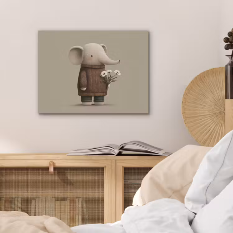 Olifant - Witte bloemen - Kindvriendelijk PET vilt klein -sfeer3