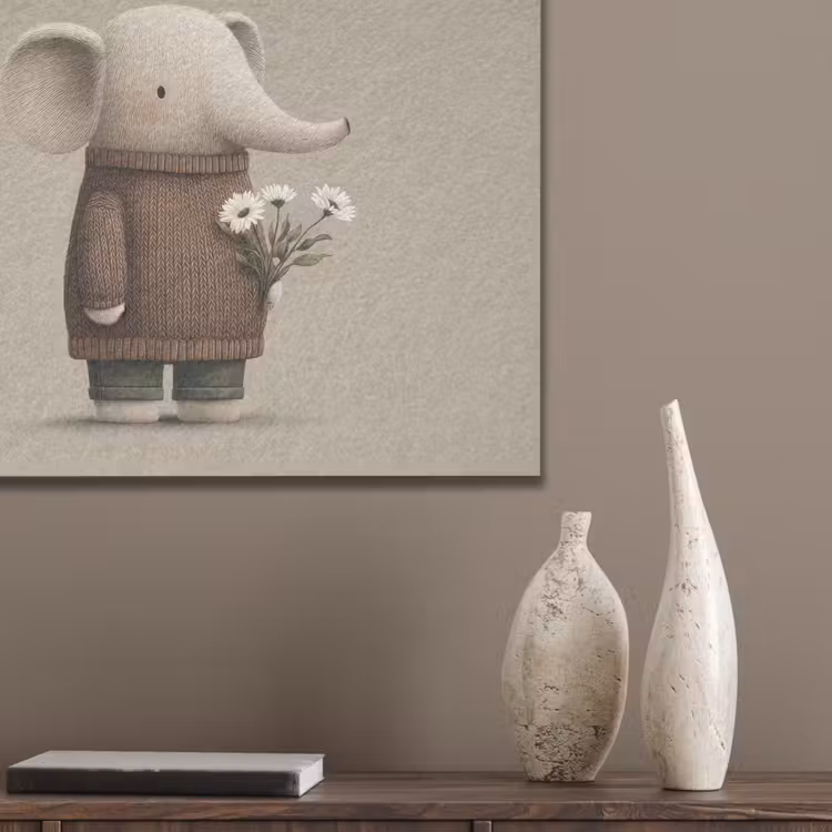 Olifant - Witte bloemen - Kindvriendelijk PET vilt klein -sfeer6_closeup