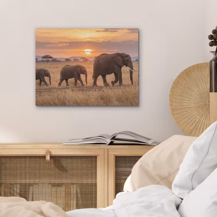 Olifanten - Savanne - Zonsondergang - Afrika - Warm PET vilt klein -sfeer3
