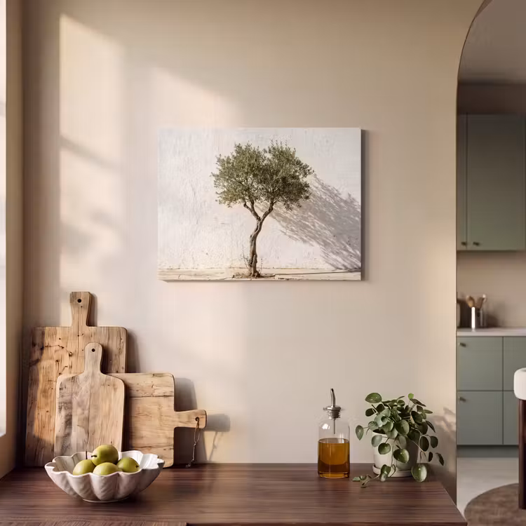 Akoestisch schilderij - Olijfboom - muur - wit - Olijfboom - muur - wit PET vilt klein