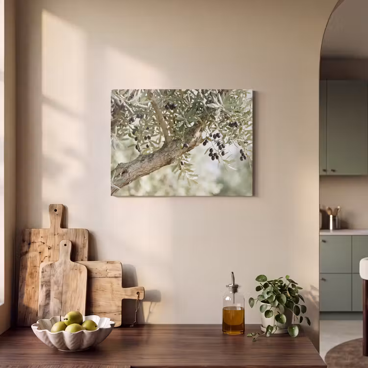 Akoestisch schilderij - Olijfboom - tak - groen - Olijfboom - tak - groen PET vilt klein