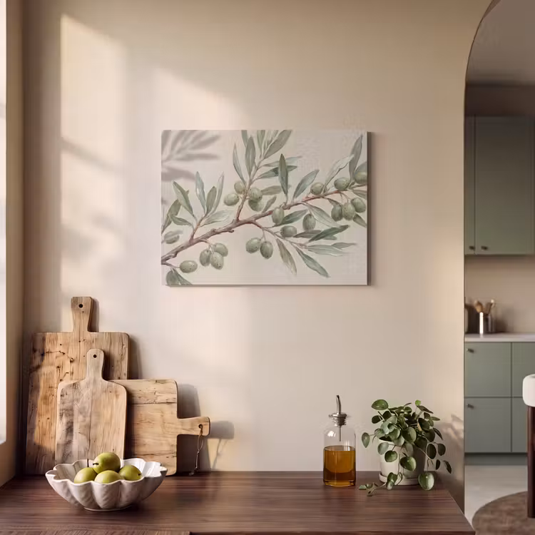 Olijftak - Bladeren - Natuur - Groen - Beige PET vilt klein -sfeer2