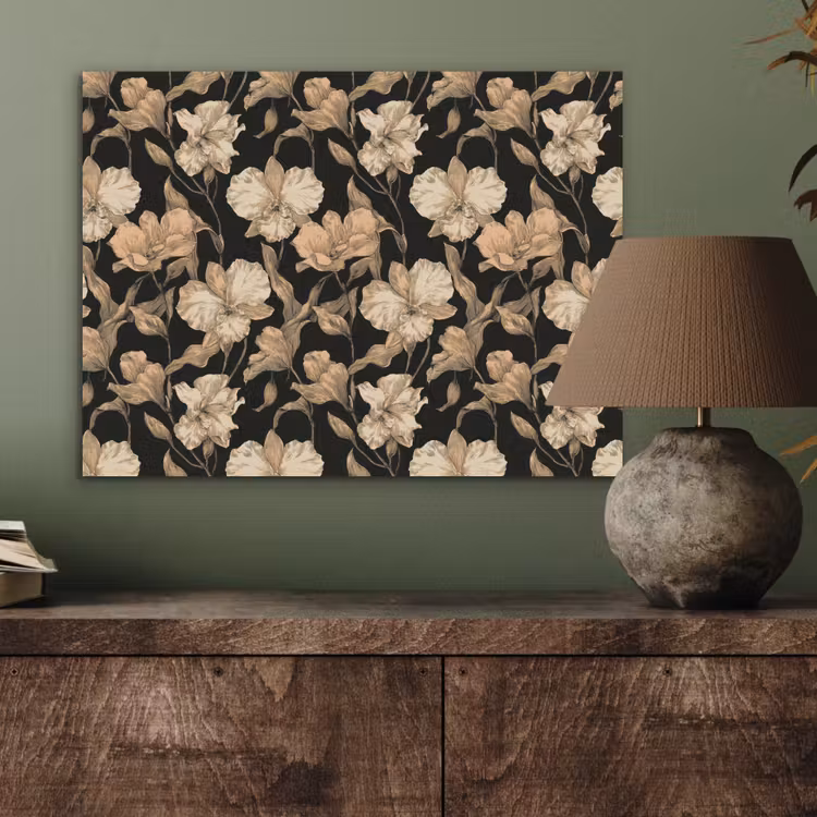 Orchideeën - Lijntekening - Patroon - Beige - Zwart PET vilt klein 837 -sfeer2