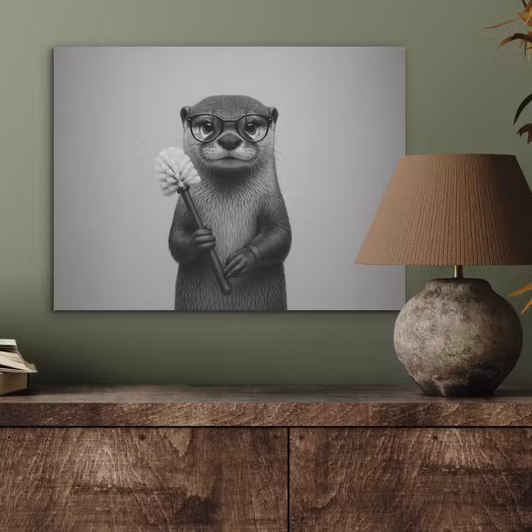 Otter - Wc-borstel - Bril - Zwart - Wit PET vilt klein -sfeer2