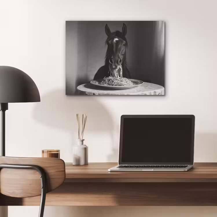 Paard - Bord - Pasta - Tafelkleed - Zwart Wit - Dieren PET vilt klein -sfeer5
