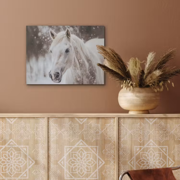 Paard - Wit - Winter - Natuur - Sneeuw - Dieren PET vilt klein -sfeer4
