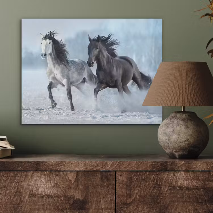 Paarden - Winter - Dieren - Natuur - Sneeuw PET vilt klein -sfeer2