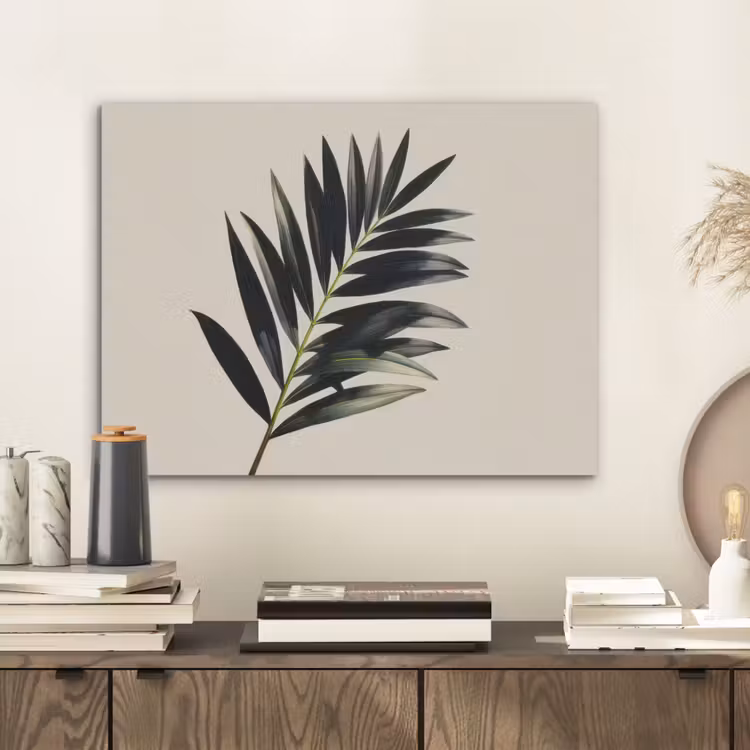 Palmblad - Subtiel - Groen - beige PET vilt klein -sfeer1