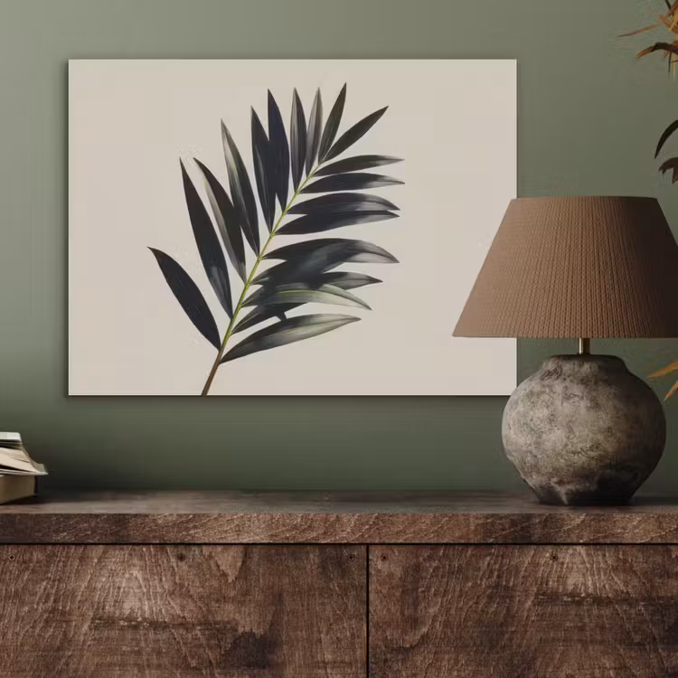 Palmblad - Subtiel - Groen - beige PET vilt klein -sfeer2