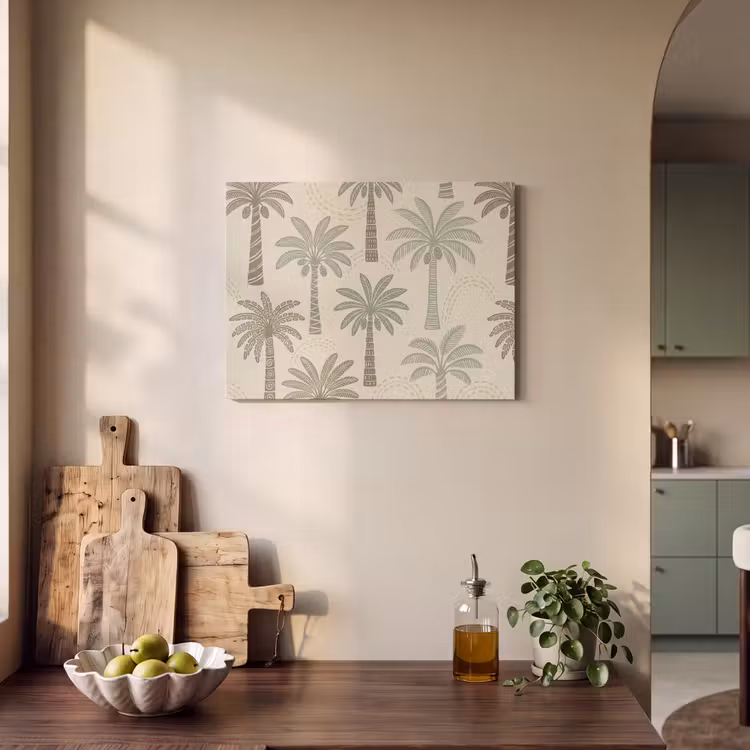 Palmbomen - Patroon - Tropisch - Beige PET vilt klein -sfeer2