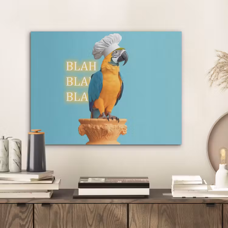 Papegaai - Koksmuts - Quote - Neon PET vilt klein -sfeer1